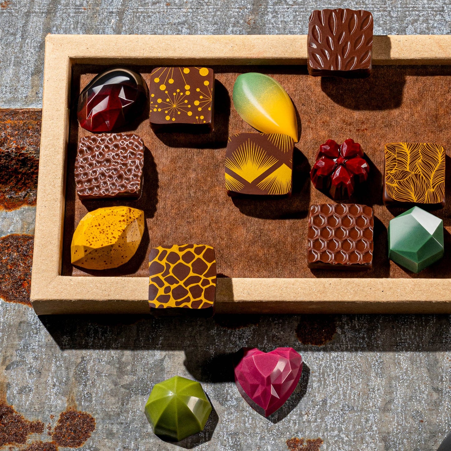 gemstone like chocolate pieces close up