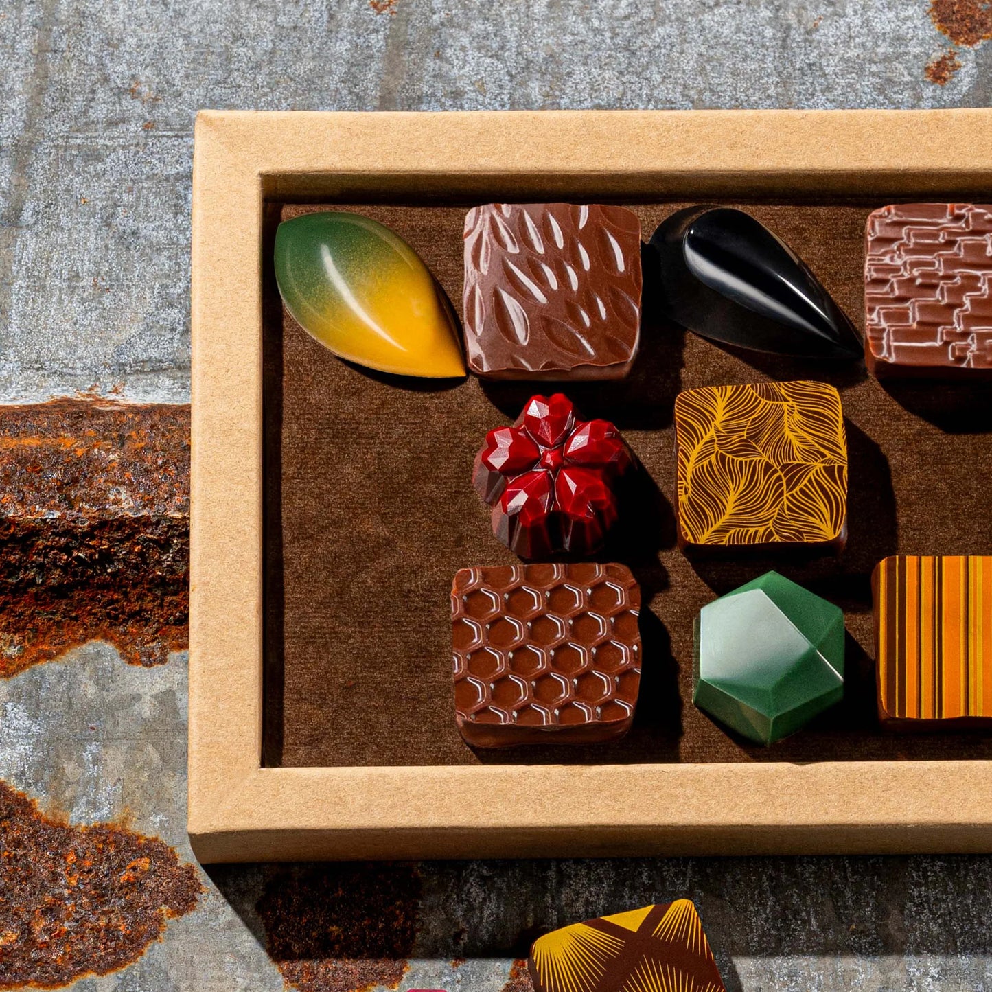 La Feve's colorful jewel-like chocolates close up