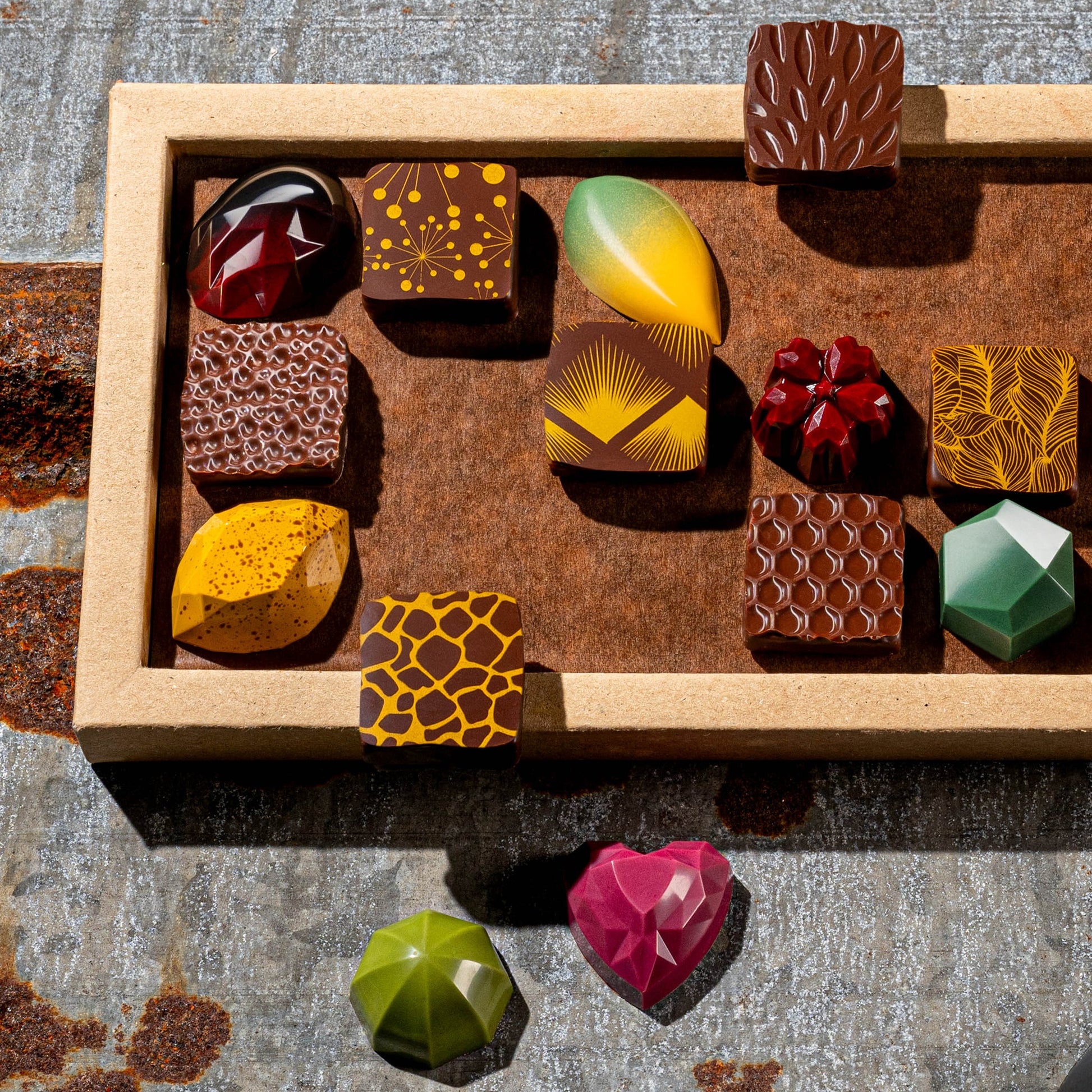 gemstone like chocolate pieces close up